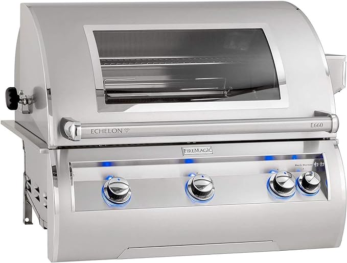 Fire Magic (E660s-4LAN-62)-W Echelon Diamond Series Grill on Cart with Single Side Burner, One Infrared Burner, Analog Thermometer, Magic View Window, Rotisserie, Natural Gas