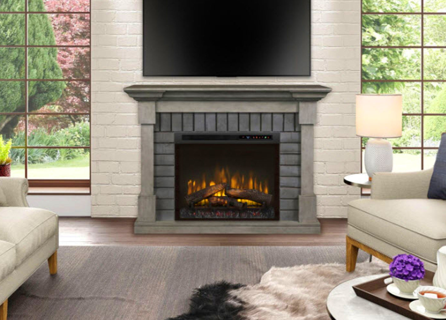 Dimplex Royce 52 Electric Fireplace and Mantel Package - Glowing Logs