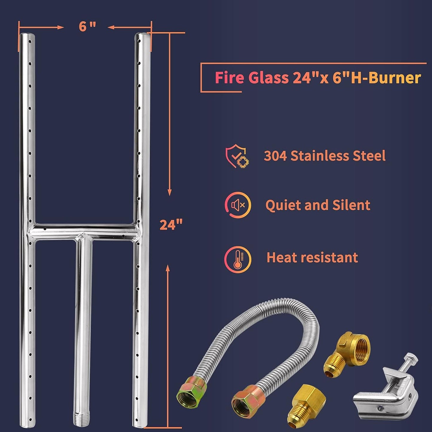 24 NG Glass Burner Glassrock Not Included