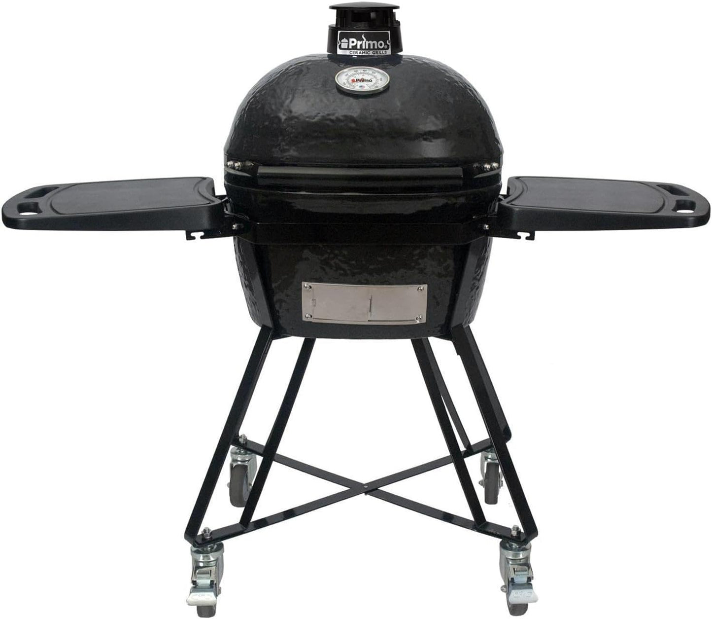 Primo All-in-One Oval Junior 200 Ceramic Kamado Grill with Cradle, Side Shelves and Stainless Steel Grates - PGCJRC (2021), Black