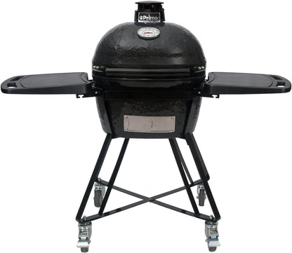 Primo All-in-One Oval Junior 200 Ceramic Kamado Grill with Cradle, Side Shelves and Stainless Steel Grates - PGCJRC (2021), Black