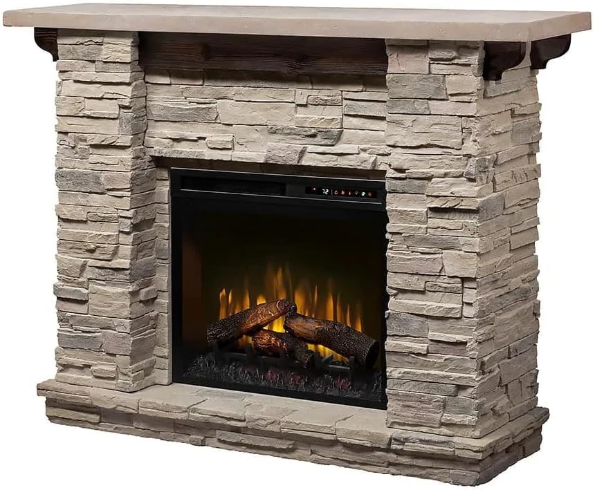 Featherston Mantel in stone-look finish with solid wood details (Fireplace not included)