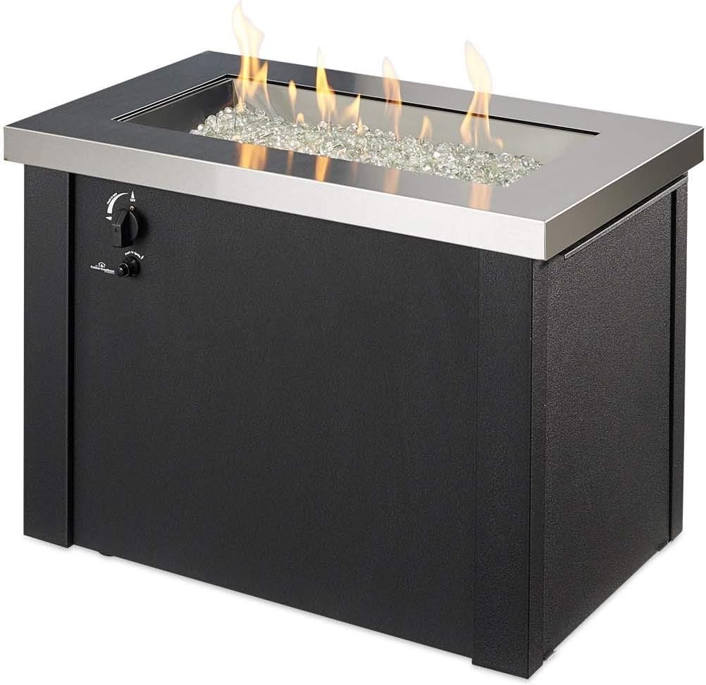 Outdoor Great Room Propane Fire Pit Table - 32" Rectangular, Stainless Steel Firepit Fire Table