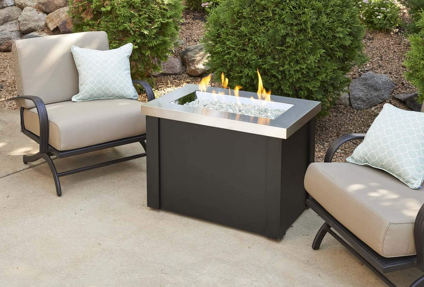 Outdoor Great Room Propane Fire Pit Table - 32" Rectangular, Stainless Steel Firepit Fire Table