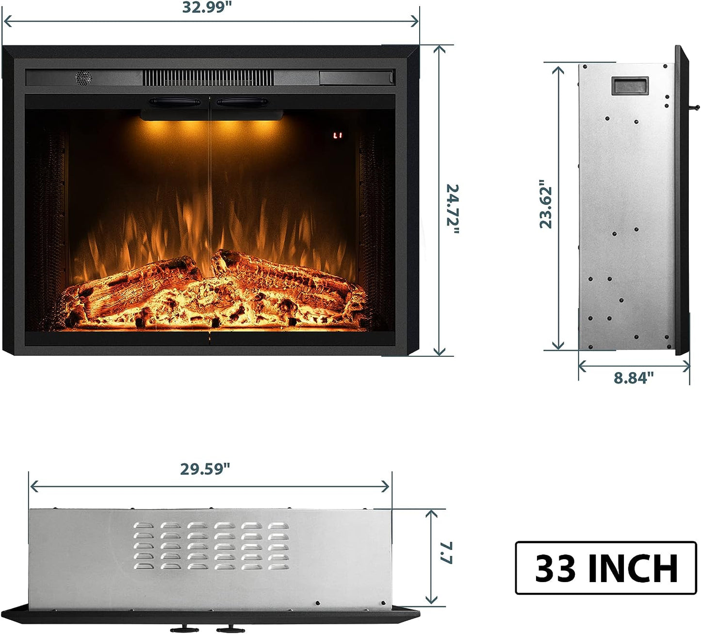 33 Fireplace Wglass Includes Remote Control